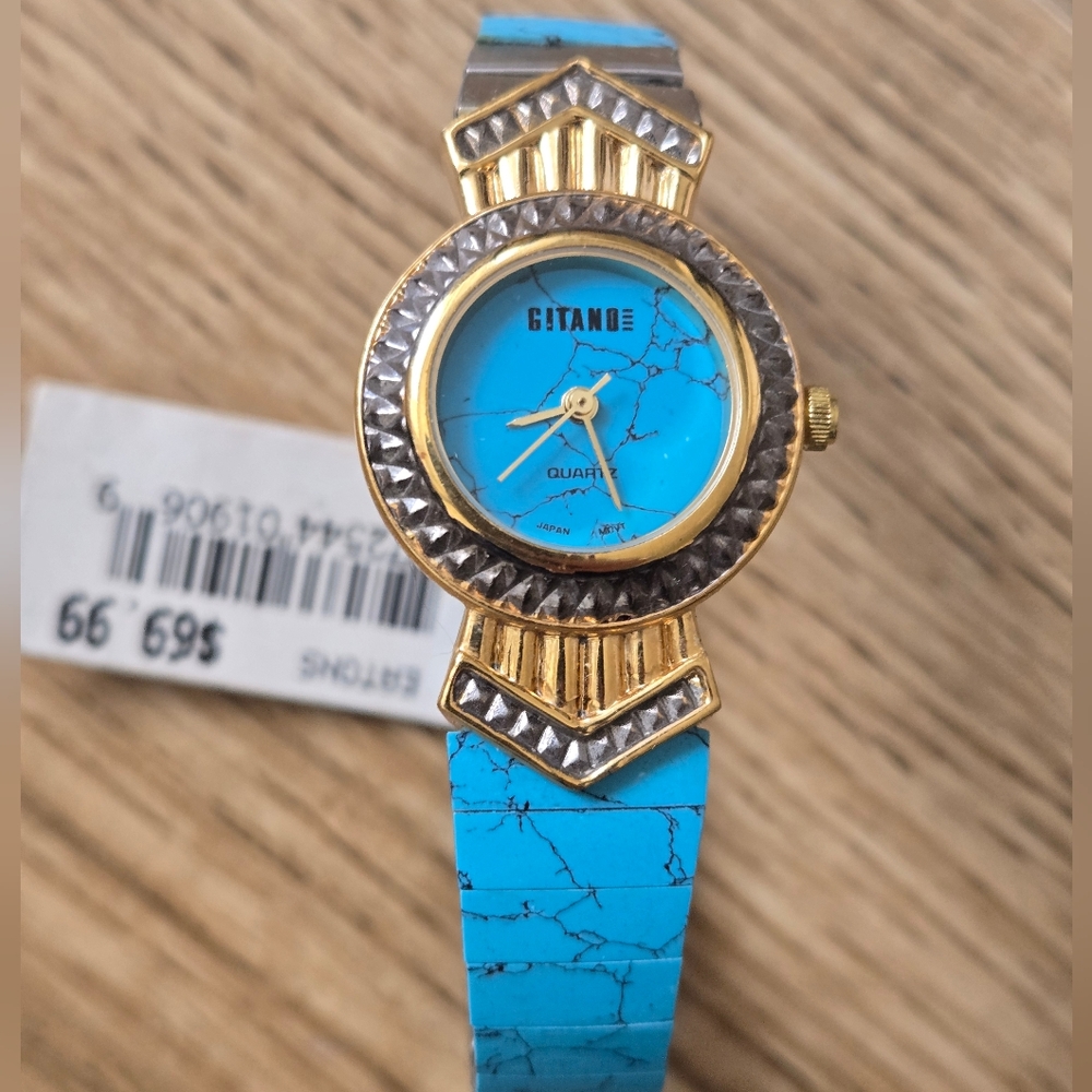 VINTAGE ❤️  Turquoise Face Watch with SouthWestern Style by GITANO